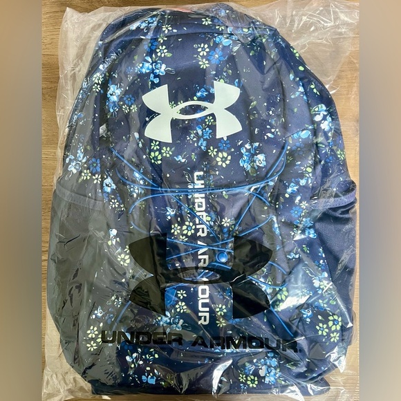 NWT Under Armour Hustle School & Sport Backpack, Navy Floral Print - Picture 2 of 3